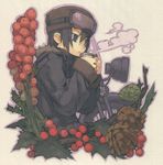  androgynous berries cold fur_hat ground_vehicle hat hermes highres kino kino_no_tabi kuroboshi_kouhaku motor_vehicle motorcycle reverse_trap solo steam strobile tomboy 