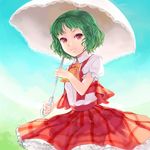  ascot green_hair kazami_yuuka parasol plaid plaid_skirt plaid_vest red_eyes short_hair skirt skirt_set smile solo touhou umbrella vest xero 