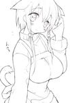  animal_ears blush breasts copyright_request greyscale huge_breasts monochrome mutsutake short_hair sketch solo sweater tail 