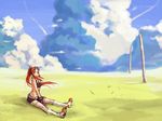  artist_request cloud day grass long_hair red_hair sitting solo tengen_toppa_gurren_lagann thighhighs yoko_littner 