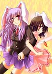  amano_chiharu animal_ears black_hair bunny_ears inaba_tewi long_hair multiple_girls purple_hair reisen_udongein_inaba short_hair skirt socks touhou 