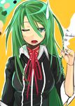  bad_id bad_pixiv_id char cigarette copyright_request face green_eyes green_hair long_hair one_eye_closed smoke smoking solo sweatdrop 