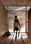  bag black_hair cloud locker onigunsou original school_uniform serafuku sky snow solo sunset sweater umbrella 