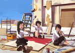  black_hair copyright_request inaba_taiju multiple_girls paint paintbrush school_uniform trim_brush 