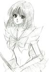  bishoujo_senshi_sailor_moon bob_cut choker earrings elbow_gloves gloves greyscale jewelry magical_girl monochrome sailor_saturn sailor_senshi_uniform sketch solo tiara tomoe_hotaru traditional_media 