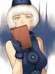  bare_shoulders book breasts elizabeth_(persona) fumio_(rsqkr) gloves hat large_breasts persona persona_3 short_hair sleeveless solo white_hair yellow_eyes 