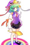  asymmetrical_clothes green_hair hat omuni purple_eyes ribbon rod_of_remorse shiki_eiki short_hair skirt solo touhou 