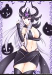  1girl breasts cheng cleavage elbow_gloves fingerless_gloves forehead_protector gloves helmet large_breasts league_of_legends long_hair purple_eyes silver_hair solo syndra 