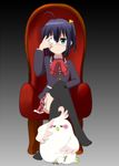  bird black_hair blue_eyes chair chuunibyou_demo_koi_ga_shitai! company_connection crossed_legs crossover dera_mochimazzui eyepatch honjou kyoto_animation one_side_up school_uniform short_hair sitting takanashi_rikka tamako_market thighhighs 