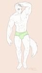  anthro arms_behind_head balls biceps briefs bulge canine clothed clothing dog flexing fur half-dressed male mammal muscles nipples pbrown pecs penis pose sketch solo standing topless underwear vpl white_fur 