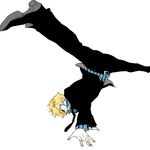  1boy blonde_hair blue_shirt fighting_stance formal full_body hair_over_one_eye handstand male male_focus necktie one_piece sanji shirt simple_background smoking solo suit xla009 