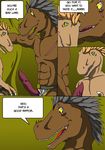  alpha balls barbs biceps big_penis brown_body claws comic dialog dinosaur english_text erection gay male muscles nude nx-3000 pecs penis pose raptor reptile scales scalie sheath text 