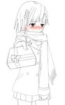  blush incoming_gift megane_chuu misaka_mikoto monochrome scarf short_hair simple_background skirt solo to_aru_majutsu_no_index tsundere white_background 