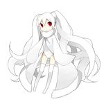  long_hair original rapizuri red_eyes simple_background solo thighhighs twintails very_long_hair vocaloid white_hair 
