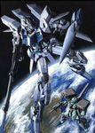  beam_rifle cannon delta_plus earth energy_gun gun gundam gundam_unicorn highres mecha no_humans rocket_launcher shield space stark_jegan traditional_media weapon zero_gravity 