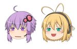  blonde_hair green_eyes hair_ornament headphones highres kitsunerider no_humans purple_eyes purple_hair tsurumaki_maki vocaloid voiceroid yukkuri_shiteitte_ne yuzuki_yukari 