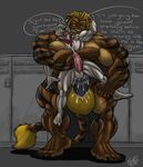  anal_penetration anthro balls biceps cum english_text feline gay hyper lockers looking_at_viewer male mammal messy muscles nude pecs penetration penis sex size_difference text tiger tongue tongue_out zeusralo zeusralo_(character) 