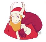  asgore_dreemurr bag beard boss_monster caprine christmas elleap facial_hair fangs holidays horn long_ears male mammal purple_eyes santa_claus simple_background solo undertale video_games white_background 