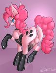  animal_genitalia anus balls blue_eyes butt clothing cutie_mark equine feral friendship_is_magic fur hair hellticket herm horse horsecock intersex looking_back mammal my_little_pony penis pink_fur pink_hair pinkie_pie_(mlp) pony precum presenting pussy raised_tail smile solo 