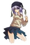  amami_ciel choco_la_tea looking_at_viewer original purple_eyes purple_hair short_hair simple_background skirt solo sweater white_background 