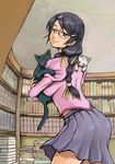  bakemonogatari black_hair braid cat glasses hanekawa_tsubasa highres juliet_sleeves long_hair long_sleeves mimiyama_kiichi monogatari_(series) nekomonogatari puffy_sleeves purple_eyes school_uniform solo twin_braids 