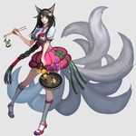  ahri amumu animal_ears black_hair blitzcrank braid bug butterfly chibi chopsticks flower fox_ears fox_tail frying_pan hair_flower hair_ornament highres insect kneehighs league_of_legends long_hair multiple_tails mummy mushroom ponytail robot scorpion skarner solo tail zeroguy 