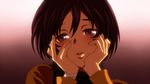  black_eyes black_hair blush hands_on_own_cheeks hands_on_own_face mikasa_ackerman parody shingeki_no_kyojin short_hair solo tom-ko_(kandumewars) yandere_trance 