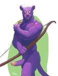  biceps bow bow_(weapon) erection feline frown fur humanoid_penis male mammal muscles negger nude panther penis purple_fur purple_penis ranged_weapon solo weapon 