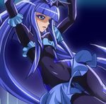  bad_end_beauty bad_end_precure bat_wings black_bodysuit blue_eyes blue_hair blue_skirt bodysuit cameltoe covered_navel dark_persona frills gem haruyama_kazunori long_hair precure skin_tight skirt smile_precure! solo tiara very_long_hair wings 