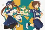  1girl 2013 alternate_costume bad_id bad_pixiv_id black_legwear blue_eyes brown_eyes brown_hair cabbie_hat double_bun english gen_5_pokemon hair_ribbon happy_new_year hat holding holding_poke_ball kashi_(number) kyouhei_(pokemon) long_hair looking_at_viewer mei_(pokemon) new_year open_mouth pantyhose pleated_skirt poke_ball pokemon pokemon_(creature) pokemon_(game) pokemon_bw2 ribbon sailor short_hair skirt snivy star twintails waist_poke_ball 