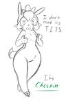  breasts chespin english_text female monochrome nintendo pok&#233;mon roy_mccloud small_breasts standing text video_games wide_hips 