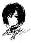  absurdres black_eyes black_hair greyscale highres littleeearga mikasa_ackerman monochrome shingeki_no_kyojin short_hair solo 