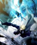  1boy blonde_hair cloud_strife epic final_fantasy final_fantasy_vii final_fantasy_vii_advent_children gloves highres huge_sword huge_weapon male male_focus pauldrons persia_(blue-sky) persia_fcfc short_hair solo spiked_hair sword weapon 