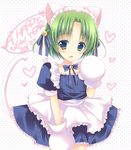 2013 :d animal_ears bell cat_ears cat_tail dejiko di_gi_charat dress gloves green_eyes green_hair hair_bell hair_ornament hair_ribbon happy_new_year heart mitsu_king new_year open_mouth puffy_short_sleeves puffy_sleeves ribbon short_hair short_sleeves smile solo tail 