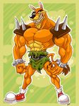  anthro armor belt biceps big_muscles black_nose claws clothed clothing crash_bandicoot_(series) cuffs fangs feline footwear fur half-dressed looking_at_viewer male mammal metal muscles mutant_serpentina pecs pose shoes solo spikes standing teeth tiger tiny_tiger topless video_games wristband 