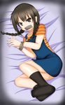  1girl aa0211 angry bdsm black_eyes black_hair bondage bound bound_wrists gag highres improvised_gag lying mitsudomoe no_shoes ogata_airi pixiv_manga_sample resized socks solo takamichis211 tape tape_gag tapegag tied_up twintails 