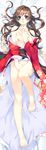  absurdres blue_eyes breasts brown_hair clothes_lift covering covering_crotch dakimakura full_body hair_ornament hairpin hand_on_own_chest highres japanese_clothes kamisama_hajimemashita kimono kimono_lift large_breasts legs lying momozono_nanami nipples no_bra no_panties open_clothes open_kimono solo 