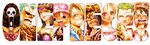  afro black_hair blonde_hair blue_hair brook brown_hair copyright_name cyborg earrings eri_(harumachi) formal franky glasses green_hair hair_over_one_eye hat highres jewelry long_image monkey_d_luffy nami nami_(one_piece) nico_robin one_piece open_clothes open_shirt orange_hair reindeer roronoa_zoro sanji scar shirt skeleton smoking straw_hat suit title title_drop tony_tony_chopper usopp wide_image x_(symbol) 