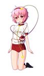  alternate_costume blush buruma flat_chest gym_uniform hairband heart highres kneeling komeiji_satori looking_at_viewer okina_ika open_mouth pink_hair red_eyes short_hair smile solo third_eye touhou 