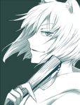  1boy animal_ears japanese_clothes kamisama_hajimemashita lowres monochrome simple_background solo tomoe_(kamisama_hajimemashita) white_hair 