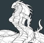  breasts female monochrome naga navel plain_background royalty_(artist) sketch solo spikes 