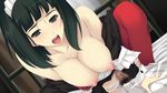  1girl areolae bed black_hair breasts caucasus_nanatsuki_no_nie censored game_cg girl_on_top green_eyes hiyama_akane innocent_grey large_breasts lying maid maid_headdress nipples no_bra no_panties open_mouth penis saliva sex short_hair sugina_miki sweat thighhighs vaginal 