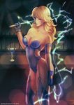  bare_knuckle blonde_hair breasts electra_(bare_knuckle) electricity gloves highres jaimito large_breasts leotard lips solo thighhighs 