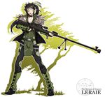  ars_goetia black_hair boots bullet character_name cross-laced_footwear full_body fur_trim green_footwear gun knee_boots kyousaku leraije_(mygrimoire) looking_at_viewer male_focus md5_mismatch mygrimoire rifle simple_background sniper_rifle solo text_focus weapon white_background 