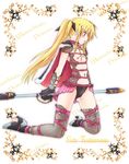  1girl bdsm blonde_hair breasts cape chains cuffs fate_testarossa high_heels highres jason_(kaiten_kussaku_kikou) linked_piercing linked_piercings long_hair lyrical_nanoha mahou_shoujo_lyrical_nanoha nipple_chain nipple_piercing nipples piercing red_eyes shoes small_breasts solo staff thighhighs twintails 
