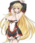  areola_slip areolae armpits arms_up blonde_hair breasts detached_sleeves impossible_clothes large_breasts long_hair milla_maxwell purple_eyes solo tales_of_(series) tales_of_xillia tales_of_xillia_2 thighhighs usagi_nagomu 