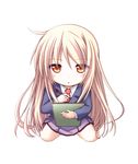  blonde_hair blush chibi highres kuena long_hair looking_at_viewer necktie open_mouth pencil red_eyes sakura-sou_no_pet_na_kanojo school_uniform shiina_mashiro sitting skirt solo tablet 