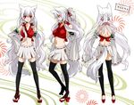  1girl amaterasu animal_ears artist_request capcom detached_sleeves facial_mark female highres kanoco-s long_hair midriff ookami_(game) personification red_eyes skirt tail white_hair 