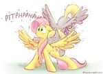  blonde_hair blue_eyes blush braeburned cutie_mark derpy_hooves_(mlp) equine eyes_closed female feral fluttershy_(mlp) friendship_is_magic hair horse humor mammal my_little_pony pegasus pony surprise wing_boner wings 