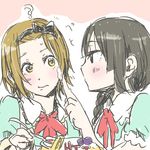  ? akiyama_mio blush braid butter cake food fork hand_on_another's_face k-on! multiple_girls oke_(okeya) tainaka_ritsu 